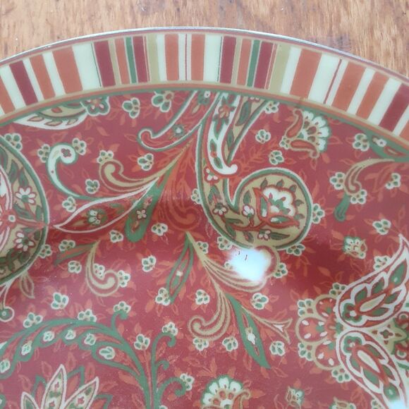 Pair (2) 222 Fifth Maharana Plates Lunch 9" bohemian red paisley green gold tone - Picture 3 of 6